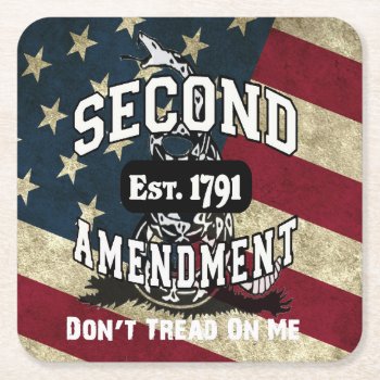 Second Amendment Gadsden Flag Don't Tread On Me Square Paper Coaster by Sturgils at Zazzle