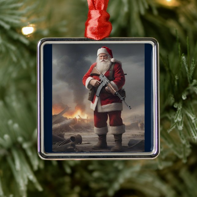 Second Amendment Santa Funny Christmas Metal Ornament (Tree)
