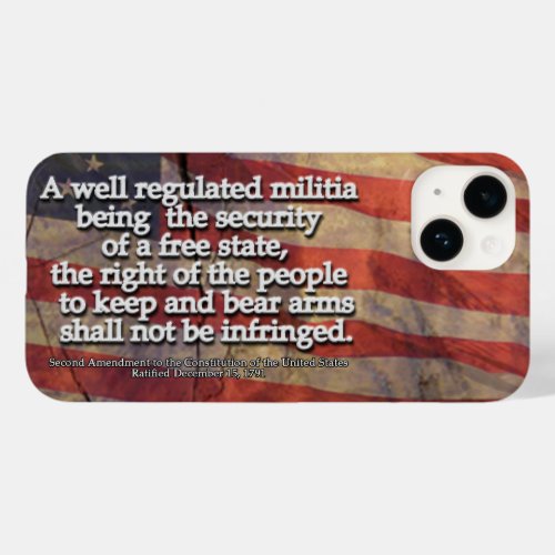 Second Amendment Typography Rustic US Flag Case_Mate iPhone 14 Case
