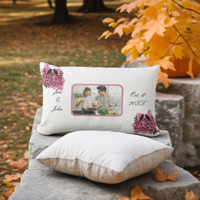 Second Anniversary Lovebirds With Photo Lumbar Pillow (Creator Uploaded)
