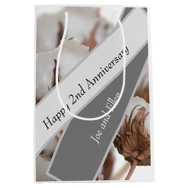 Second Anniversary with Cotton plant Medium Gift Bag (Front)