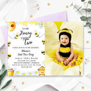Second Bee Day Our Little Honey is Two Bee Photo Invitation