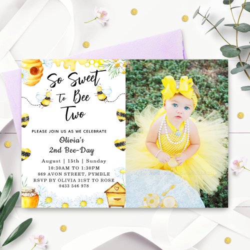 Second Bee Day So Sweet To Bee Two Bee Photo  Invitation