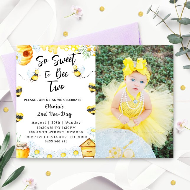 Second Bee Day So Sweet To Bee Two Bee Photo  Invitation (Creator Uploaded)