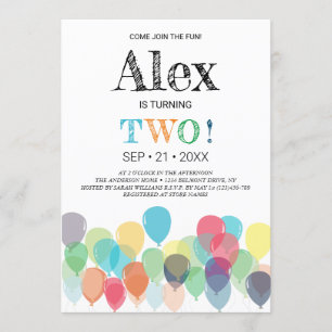 Second Birthday Balloons Party Invitation
