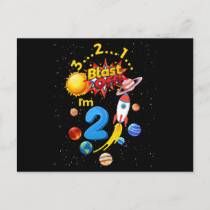 Second Birthday Blast Off 2 Astronaut Rocket Postcard