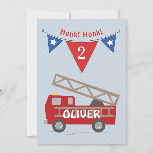 second Birthday boy invitation fire truck custom Invitation