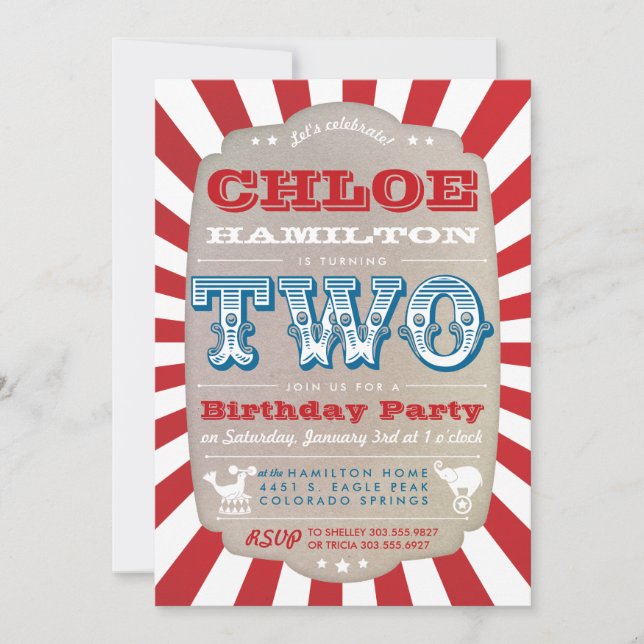 Second Birthday Circus Carnival Party Invitation (Front)