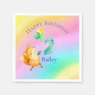 Second Birthday Custom Name Rainbow Balloons  Napkins