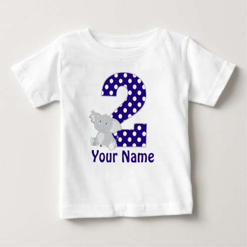 Second Birthday Elephant Navy Personalized Shirt