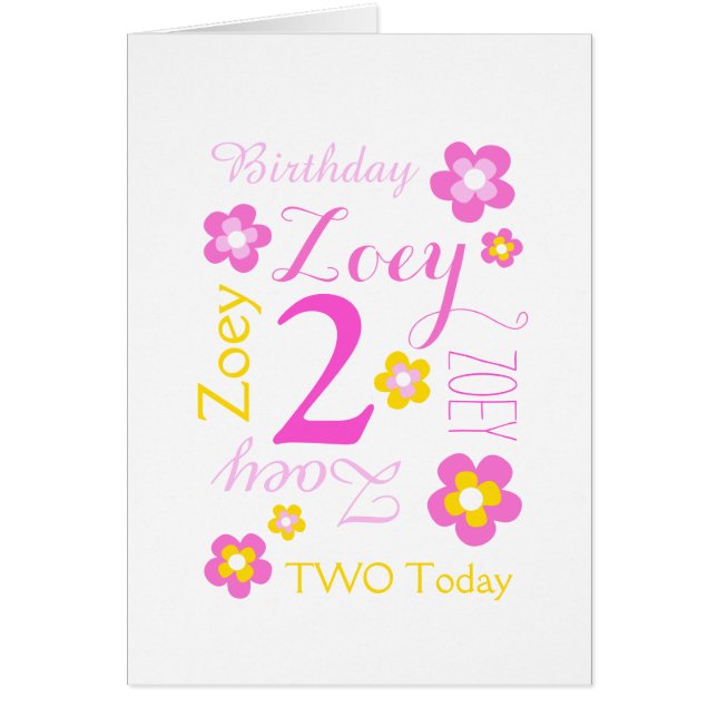 Second birthday flower custom graphic yellow pink cards (Front)