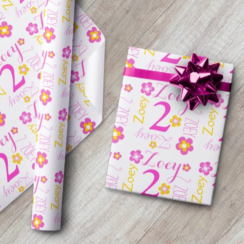 Second birthday flower custom name gift wrap