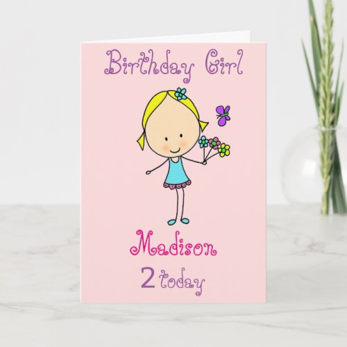 Second Birthday Girl Personalized Card