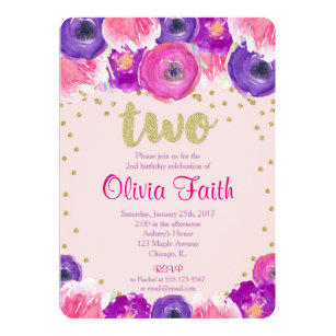 pink and gold 2nd birthday invitations zazzle