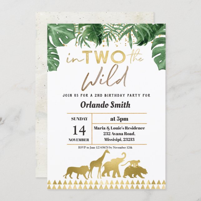 Second Birthday Invitation Into Two The Wild (Front/Back)