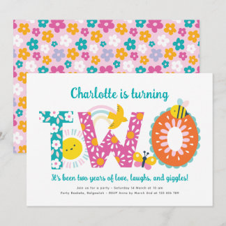 Second Birthday Invite Girl, Fun Spring Birthday