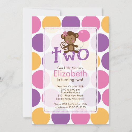 Second Birthday Little Monkey Birthday Invitation