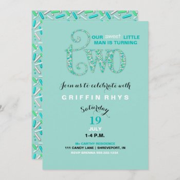 Second Birthday Mint & Aqua Sprinkles 2 Year Old Invitation by nawnibelles at Zazzle