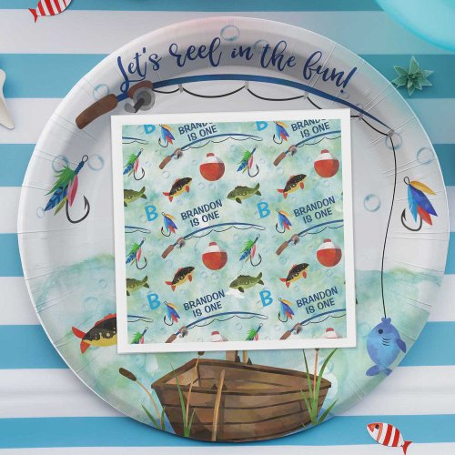Second birthday o_fish_ally fishing themed party napkins
