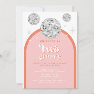 Second Birthday Orange pink Retro Disco arch Invitation