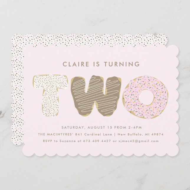 Second Birthday Party Donut Theme Invitations (Front/Back)