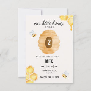 second birthday party incite, little honey bee invitation