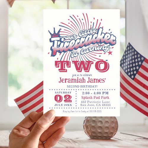 Second Birthday Patriotic One Little Firecracker Invitation