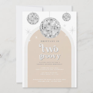 Second Birthday Silver Retro Disco Glitter arch Invitation
