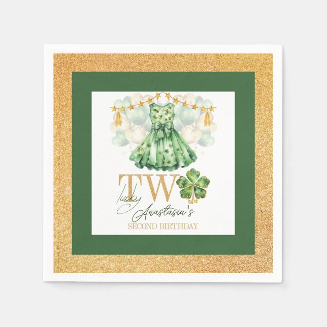 Second Birthday St Patrick's Day Personalized Napkins (Front)