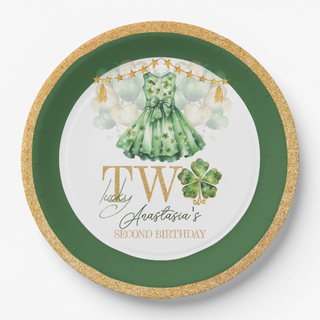 Second Birthday St Patrick's Day Personalized Paper Plates (Front)
