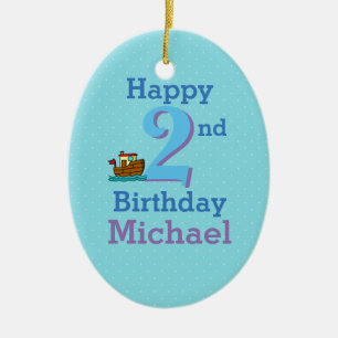Second Birthday, Two Year Old, Boat and Name Ceramic Ornament