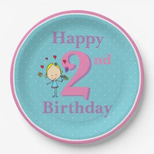 Second Birthday, Two Year Old, Girl Paper Plates