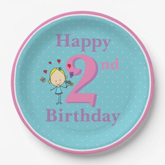 Second Birthday, Two Year Old, Girl Paper Plates (Front)