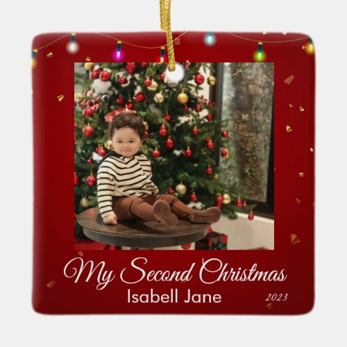 Second Christmas Custom Family Photo Text Template Ceramic Ornament