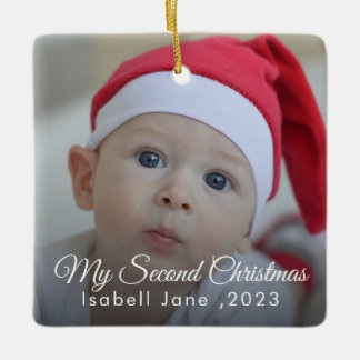 Second Christmas Custom Family Photo Text Template Ceramic Ornament