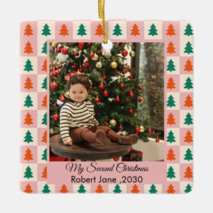Second Christmas Custom Family Photo Text Template Ceramic Ornament