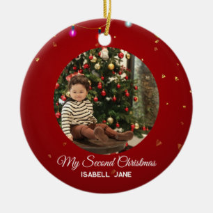Second Christmas Custom Family Photo Text Template Ceramic Ornament