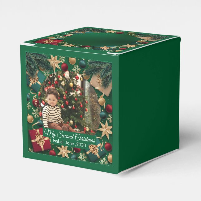Second Christmas Custom Family Photo Text Template Favor Boxes (Front Side)