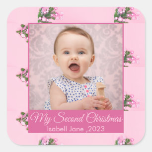 Second Christmas Custom Family Photo Text Template Square Sticker