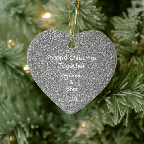 Second Christmas Together Black White Glitter Gray Ceramic Ornament