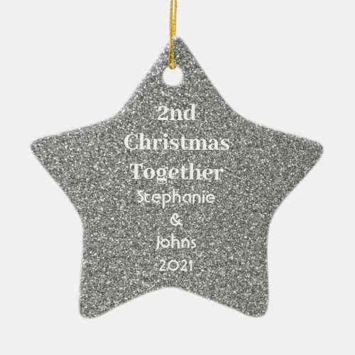 Second Christmas Together Black White Glitter Gray Ceramic Ornament