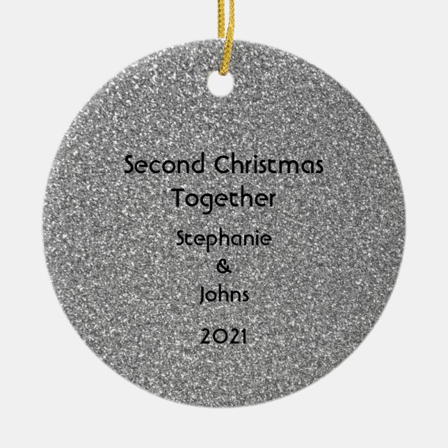 Second Christmas Together Black White Gray Glitter Ceramic Ornament (Front)