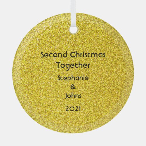 Second Christmas Together Glittery Golden Yellow Glass Ornament