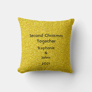 Second Christmas Together Glittery Golden Yellow Throw Pillow