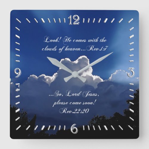Second Coming Inspirational Scripture Square Clock
