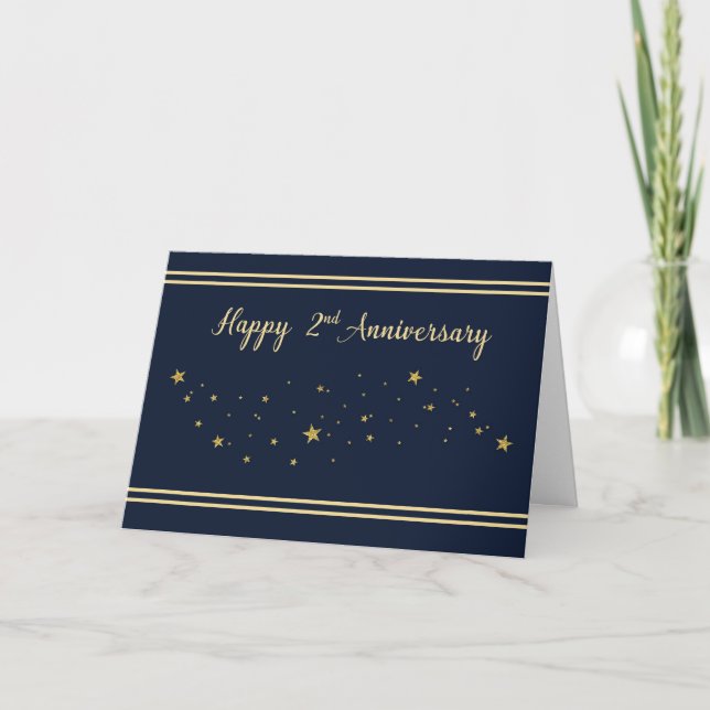 Second Employee Anniversary Gold Glitter Stars Card (Front)