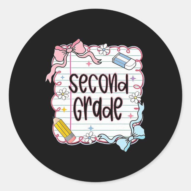 Second Grade Back To School 2nd Grade Coquette Tea Classic Round Sticker (Front)