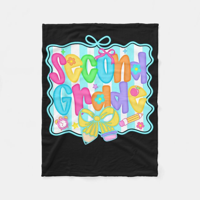 Second Grade Back To School 2nd Grade Coquette Tea Fleece Blanket (Front)