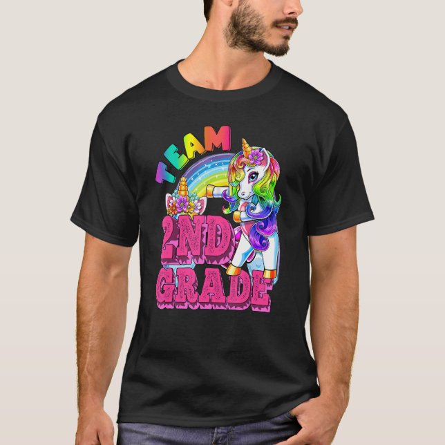 Second Grade Dabbing Unicorn Teacher Team 2nd Grad T-Shirt (Front)