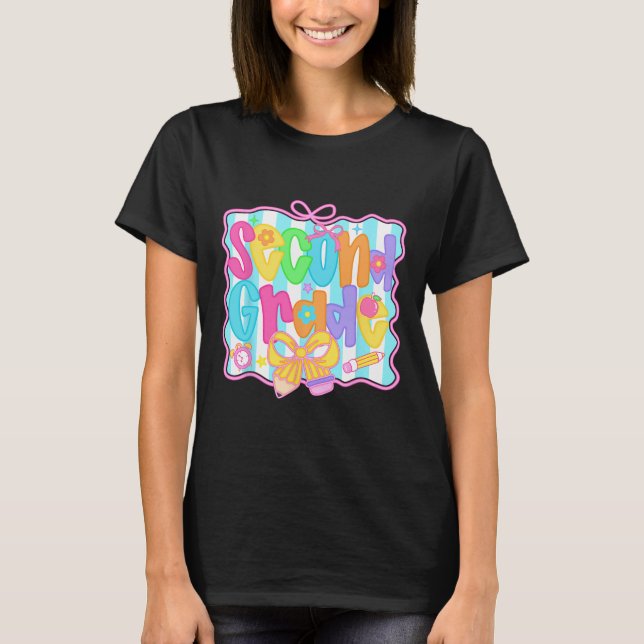 Second Grade Girls Back To School Bow Cute Coquett T-Shirt (Front)